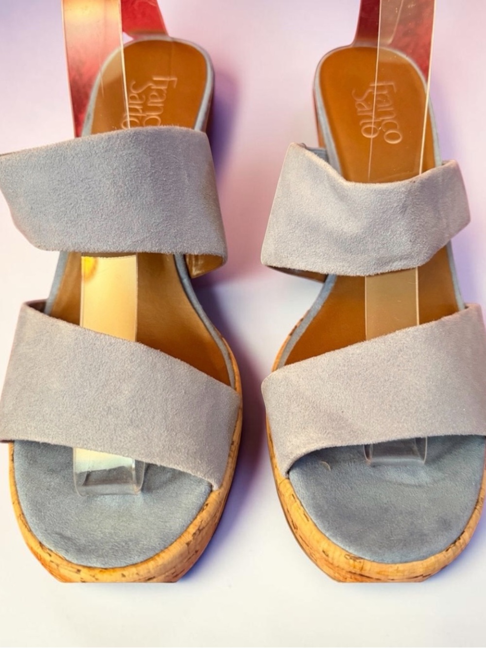 Franco Sarto Flore Baby Blue Suede Platform Wedge Sandals Size 10